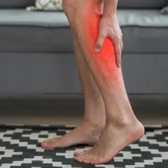 Hombre sujetando su gemelo con dolor, zona enrojecida. ¿Por qué se sube el gemelo?