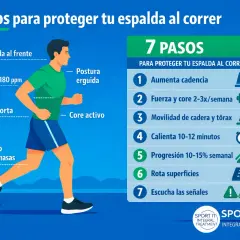 Hombre corriendo con buena postura y consejos para proteger la espalda. ¡Correr es bueno para la espalda si sigues estos 7 pasos!