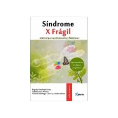 Manual sobre el síndrome X Frágil, con imágenes de cromosomas y una mariposa. Cubre aspectos médicos, psicológicos y lingüísticos.