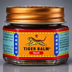Crema frío calor muscular Tiger Balm Rojo, con su icónico tigre, ideal para aliviar dolores.