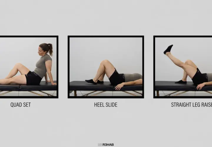 Secuencia de ejercicios para fortalecer el cuádriceps y la rodilla, útil tras una lesión del ligamento cruzado anterior.