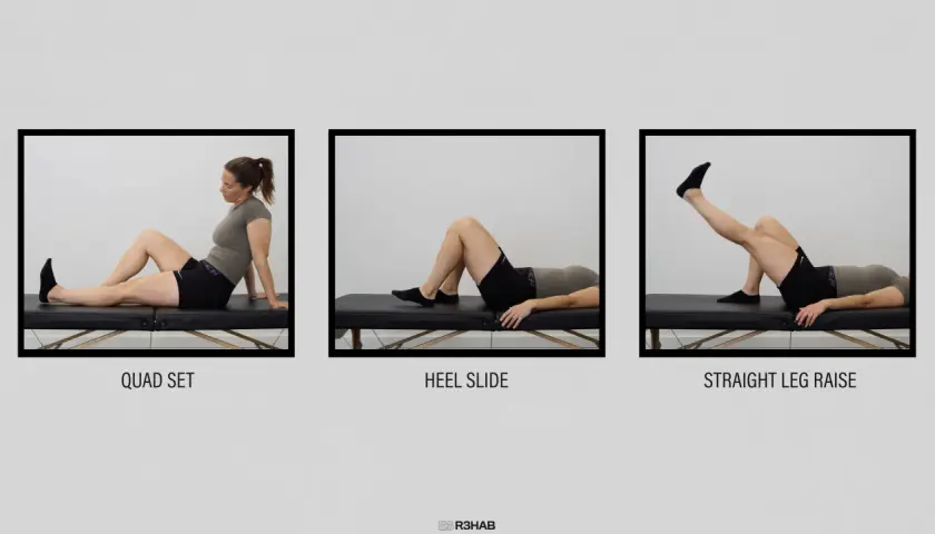 Secuencia de ejercicios para fortalecer el cuádriceps y la rodilla, útil tras una lesión del ligamento cruzado anterior.