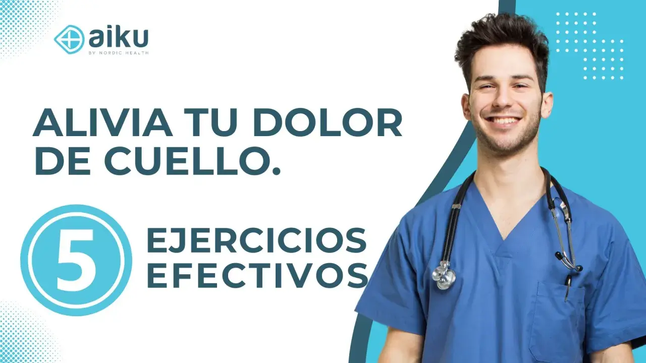 Alivia tu dolor de cuello con 5 ejercicios efectivos. Un sonriente profesional de la salud te muestra cómo.