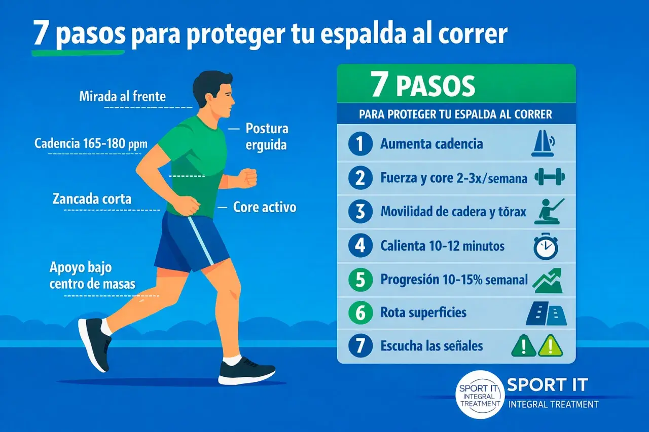 Hombre corriendo con buena postura y consejos para proteger la espalda. ¡Correr es bueno para la espalda si sigues estos 7 pasos!